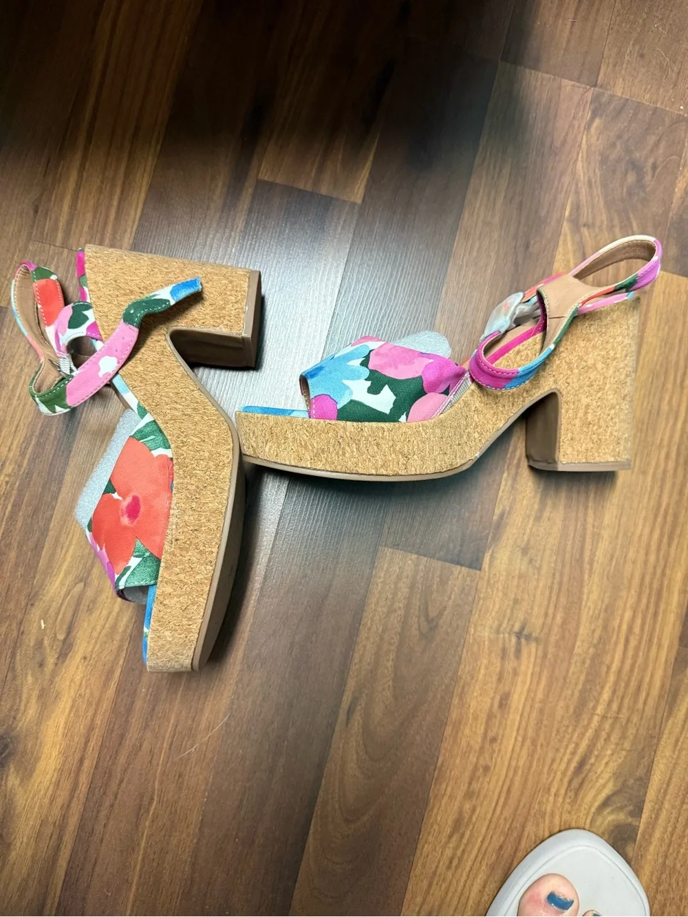 Floral Cork Platform Wedge Sandal in Pink Multi